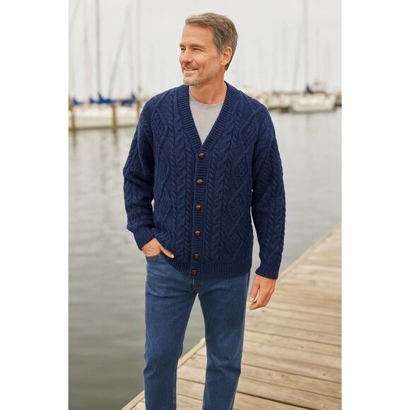 VTG L.L. Bean Me Cable Knit Sweater LT Blue 100% Wool Fisherman Cottage Ireland - Picture 1 of 10